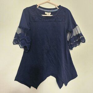 One Step Up Girl's Blue‎ Dress 4T Assymmetric Hem Sheer Sleeve